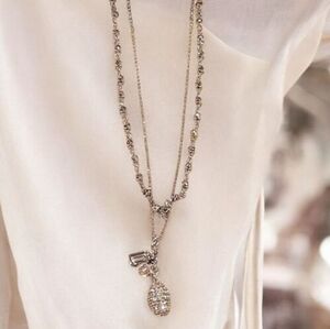 The Limited Rhinestone Encrusted Two Strand Faceted Beaded Charm Necklace